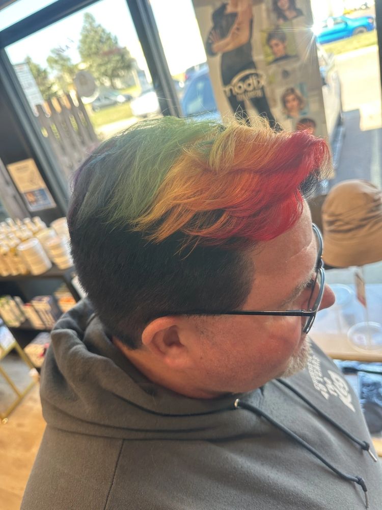 After — Single-tone vivid teal reimagined as a bold rainbow blend with a fresh fade.