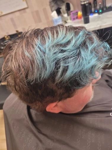 Before — Single-tone vivid teal reimagined as a bold rainbow blend with a fresh fade.