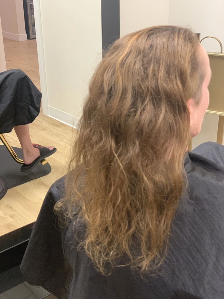 Before — Coarse, unruly waves calmed into glass-smooth, silky strands after a keratin service.
