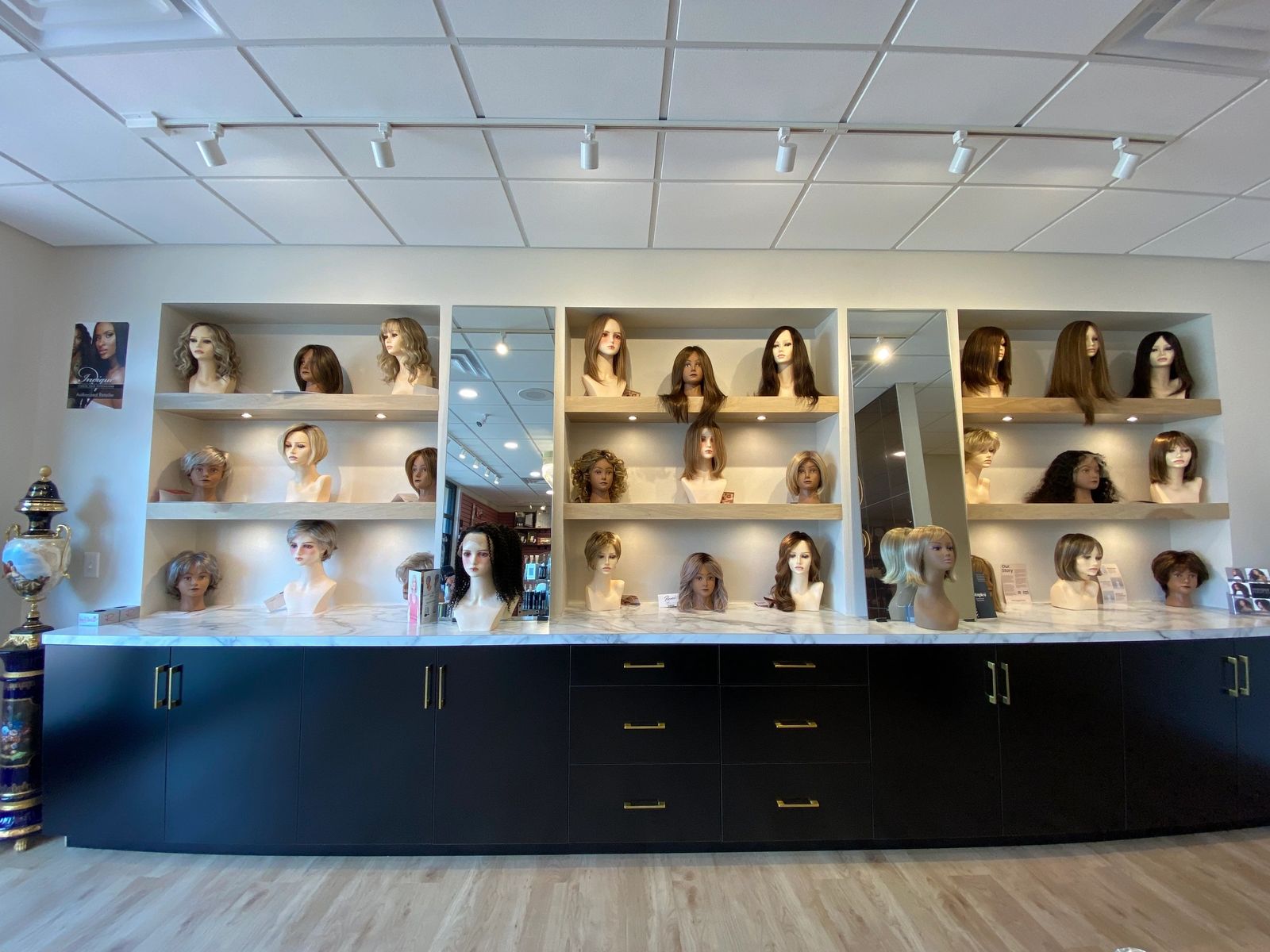Premium wigs on display in the Babe Hair Solutions boutique